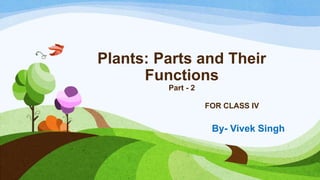 Plants: Parts and Their
Functions
Part - 2
FOR CLASS IV
By- Vivek Singh
 