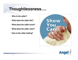 Thoughtlessness….
• Who is the caller?
• What does the caller like?
• What does the caller know?
• What does the caller want?
11/26/201017
• How is the caller feeling?
 