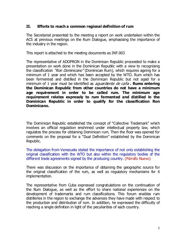 FOURTH DIALOGUE TO ESTABLISH A COMMON DEFINITION OF RUM