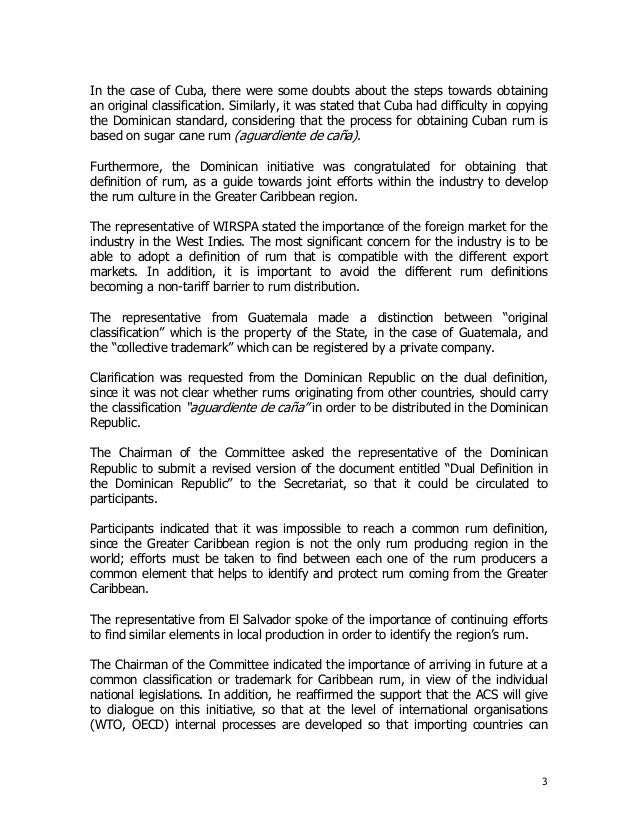 FOURTH DIALOGUE TO ESTABLISH A COMMON DEFINITION OF RUM