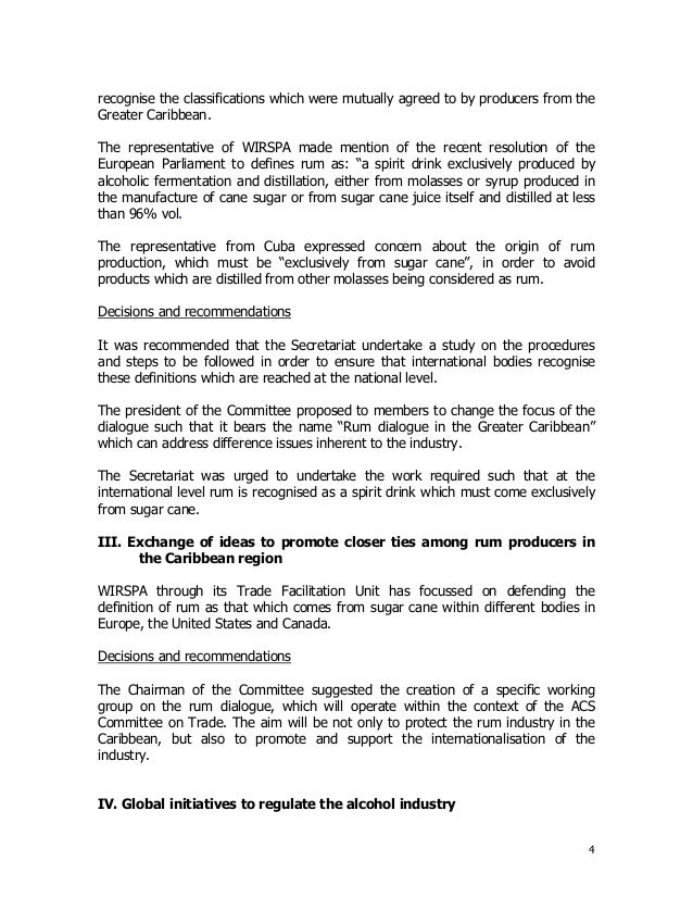 FOURTH DIALOGUE TO ESTABLISH A COMMON DEFINITION OF RUM