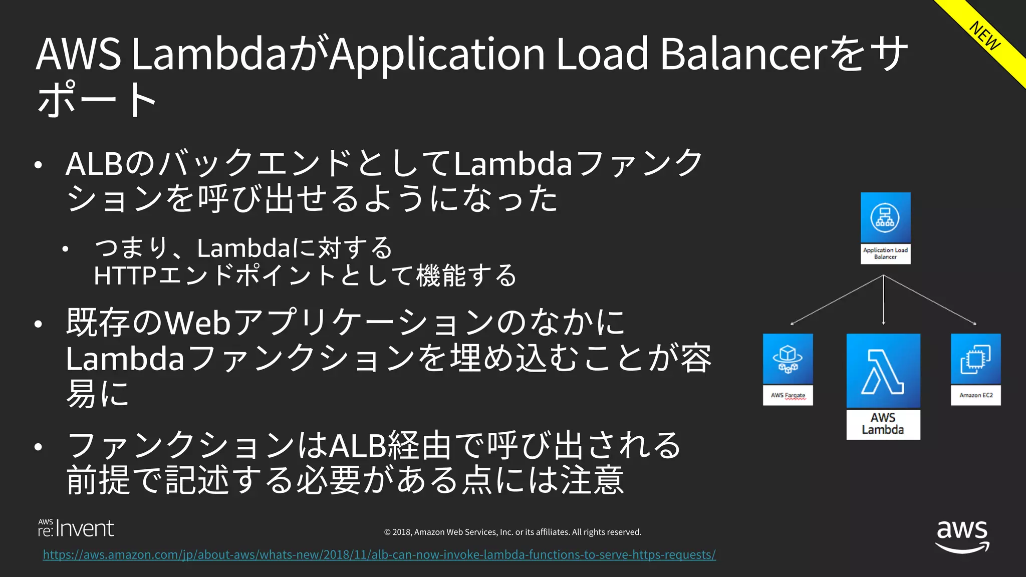 • ALB Lambda
• Lambda
HTTP
• Web
Lambda
• ALB
 
