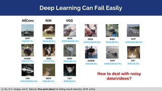 Deep Learning Can Fail Easily
[J. Su, D.V. Vargas, and K. Sakurai. One pixel attack for fooling neural networks. 2018. arX...