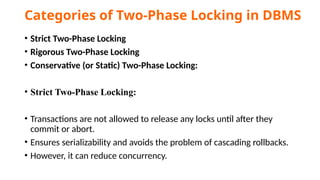 DBMS Protocols, time sharing, two phase locking, validation | PPTX