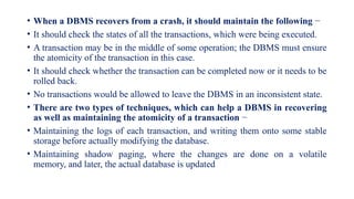 DBMS Protocols, time sharing, two phase locking, validation | PPTX