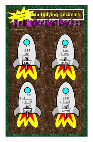 Multiplying Decimals
Solve the problem below.
3.16
X 1.4
316
4.424
+ 1264
15.84
X 8.4
9.24
X .13
0.71
X 0.25
12672
133.056
+ 6336
924
1.2012
+ 2772
142
0.1775
+ 355
 