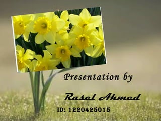 Presentation by 
Rasel Ahmed 
ID: 1220425015 
 