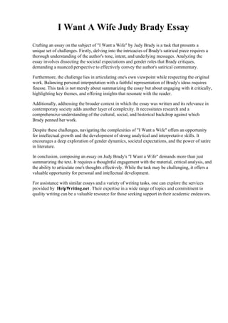I Want A Wife Judy Brady Essay PDF