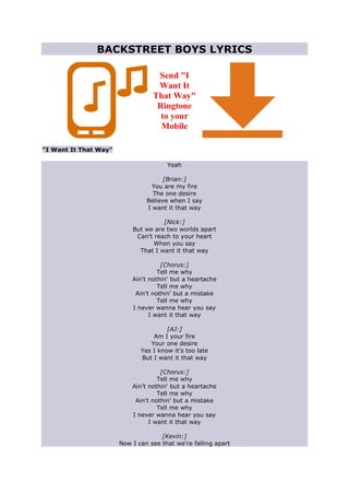 Backstreet Boys - I Want It That Way (lyrics) 