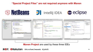 @HirofumiIwasaki #jdt65 19
“Special Project Files” are not required anymore with Maven
Maven Project are used by these three IDEs
 