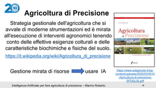 18Intelligenza Artificiale per fare agricoltura di precisione – Marmo Roberto
Agricoltura di Precisione
Strategia gestiona...