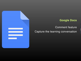 Google Docs
Comment feature
Capture the learning conversation
 
