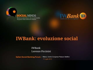 1LOGO BANCA PARTECIPANTE
IWBank: evoluzione social
IWBank
Lorenzo Piccinini
Milano, Centro Congressi Palazzo StelllineItalian Social Banking Forum
11 Luglio 2013
 