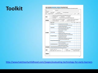 Toolkit




http://www.hatchearlychildhood.com//pages/evaluating-technology-for-early-learners
 