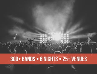 300+ BANDS • 6 NIGHTS • 25+ VENUES
 