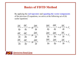 By applying the curl operator and equating the vector components
   of the previous (2) equations, we arrive at the following set of (6)
   scalar equations:




Nanostructures Research Group
CENTER FOR SOLID STATE ELECTRONICS RESEARCH
 