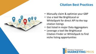 67
Citation Best Practices
• Manually claim & optimize your GBP
• Use a tool like BrightLocal or
WhiteSpark for direct API to the top
citation listings
• Get listed in major Data Aggregators
• Leverage a tool like BrightLocal
Citation Finder or WhiteSpark to find
niche listing opportunities
 