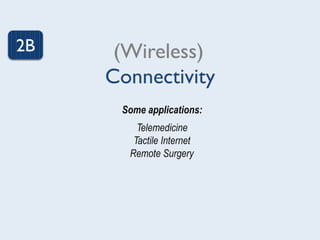 Connectivity
(Wireless)2B
Some applications:
Telemedicine
Tactile Internet
Remote Surgery
 