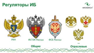 Регуляторы ИБ

РКН

ФСТЭК России

Общие

ФСБ России

…
Отраслевые

 