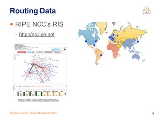 Christian Teuschel | iWeek ZA | September 2016 6
Routing Data
• RIPE NCC’s RIS
- http://ris.ripe.net
https://stat.ripe.net/widget/bgplay
 
