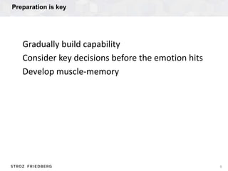 Preparation is key
6
Gradually build capability
Consider key decisions before the emotion hits
Develop muscle-memory
 