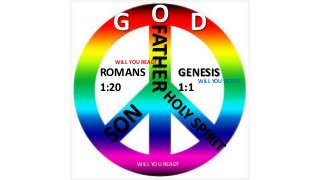 FATHER
G O D
ROMANS
1:20
GENESIS
1:1
WILL YOU READ?
WILL YOU READ?
WILL YOU READ?
 