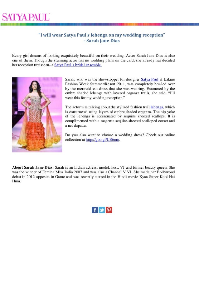 I Will Wear Satya Paul S Lehenga On My Wedding Reception Sarah J