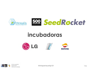 116
incubadoras
@marcoseguillor
@ideafoster
@binaryknowledge
#intrapreneurship101
 
