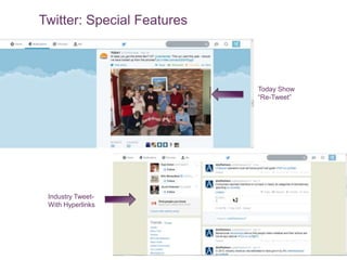 Today Show
“Re-Tweet”
Industry Tweet-
With Hyperlinks
Twitter: Special Features
 