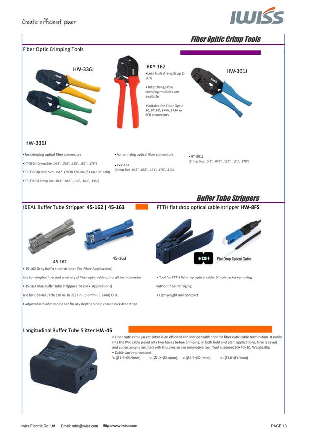 Iwiss Fiber Optic Tools Catalogue 2013 PDF
