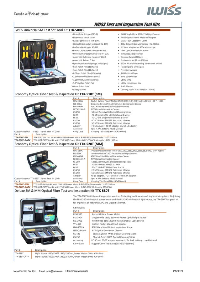 Iwiss Fiber Optic Tools Catalogue 2013 PDF