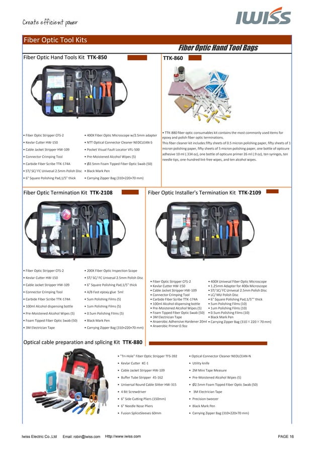 Iwiss Fiber Optic Tools Catalogue 2013