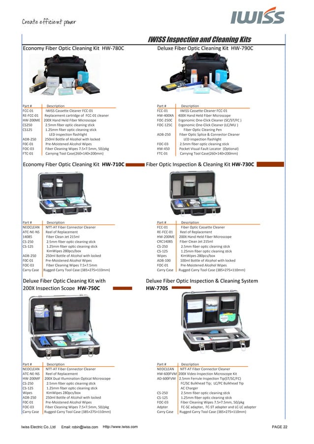 Iwiss Fiber Optic Tools Catalogue 2013