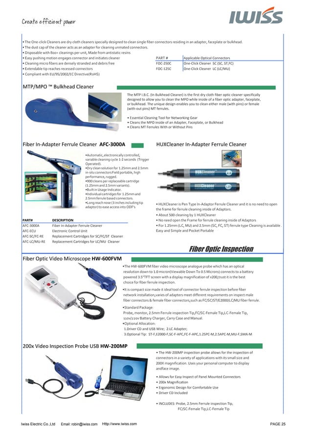 Iwiss Fiber Optic Tools Catalogue 2013