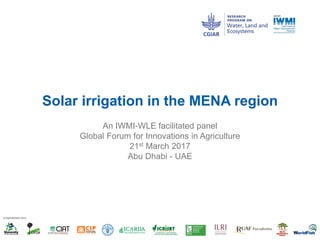 Solar irrigation in the MENA region
An IWMI-WLE facilitated panel
Global Forum for Innovations in Agriculture
21st March 2017
Abu Dhabi - UAE
 