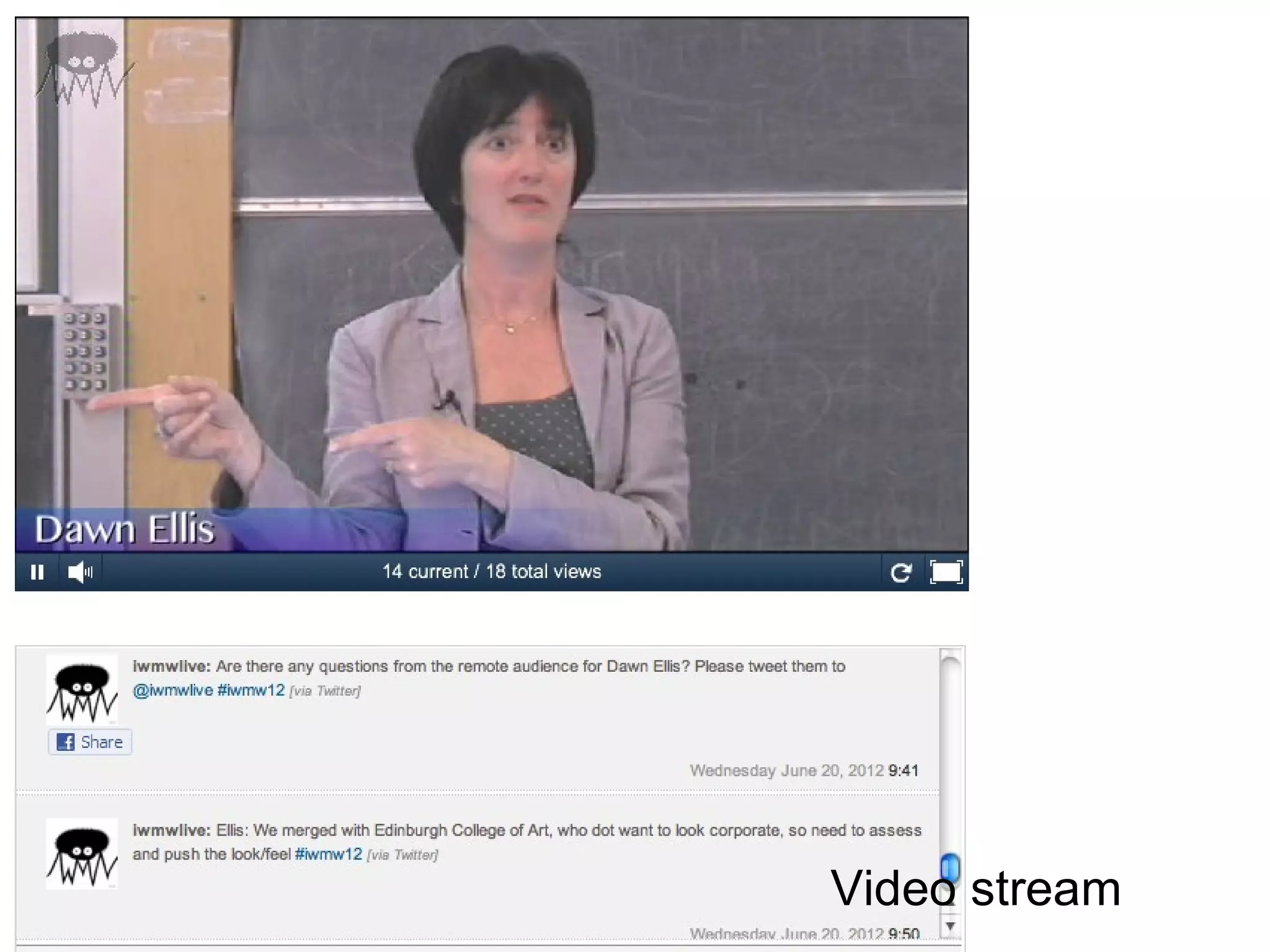What You Were Tweeting About?

                                                               From Tony’s
                                                               Hirst (taken
                                                               on morning of
                                                               day 2)




     http://rpubs.com/psychemedia/522
     A centre of expertise in digital information management       www.ukoln.ac.uk
13
 