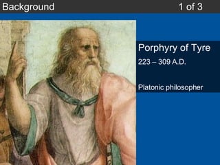 Background 1 of 3 Porphyry of Tyre 223 – 309 A.D. Platonic philosopher 