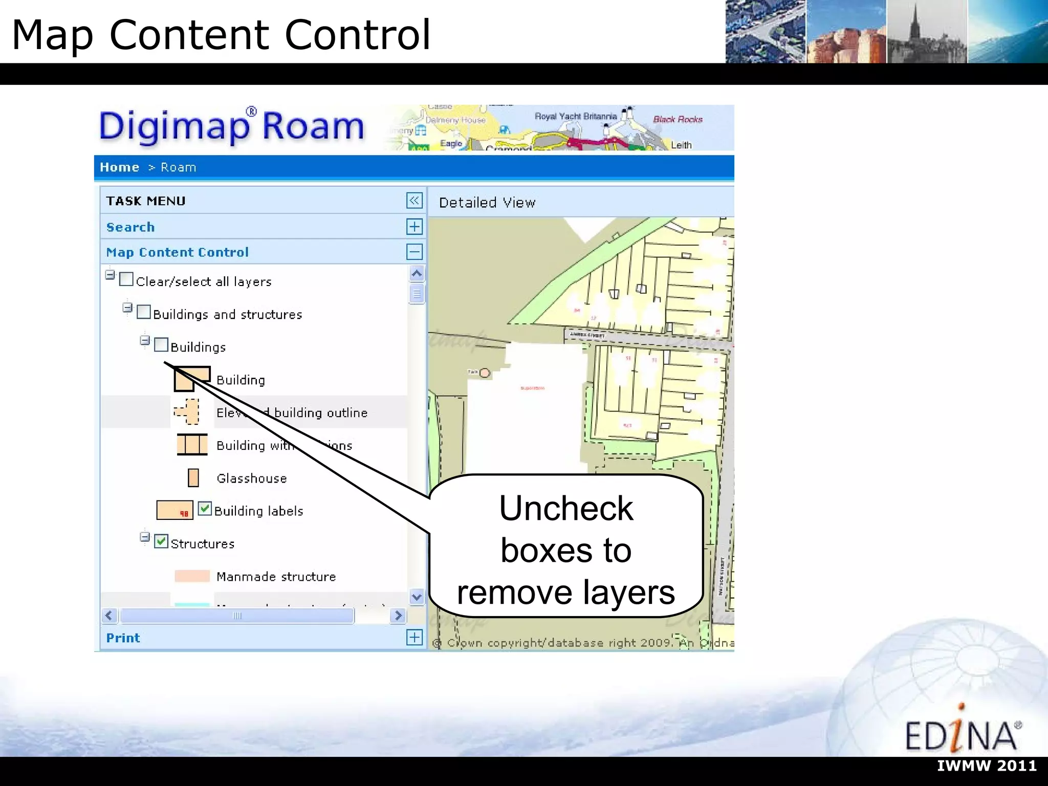 Map Content Control Uncheck boxes to remove layers IWMW 2011 