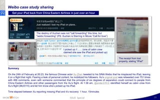 Weibo case study sharing
       Get your iPad back from China Eastern Airlines in just over an hour



                   ...