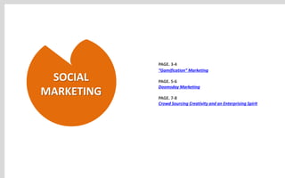 PAGE. 3-4
            “Gamification” Marketing
 SOCIAL     PAGE. 5-6
            Doomsday Marketing
MARKETING   PAGE. 7-8
            Crowd Sourcing Creativity and an Enterprising Spirit
 