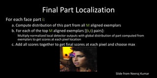 Final Part Localization
For each face part i:
   a. Compute distribution of this part from all M aligned exemplars
   b. F...