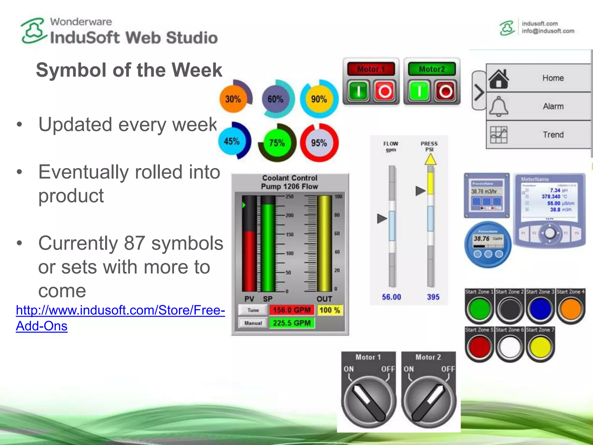 Symbol of the Week
• Updated every week
• Eventually rolled into
product
• Currently 87 symbols
or sets with more to
come
http://www.indusoft.com/Store/Free-
Add-Ons
 