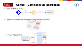 Context – Common reuse approaches
▪ Clone-and-Own (CaO)
▪ Component-Based Software Engineering: limited possibility
▪ Soft...