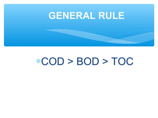 ∗COD > BOD > TOC
GENERAL RULE
 
