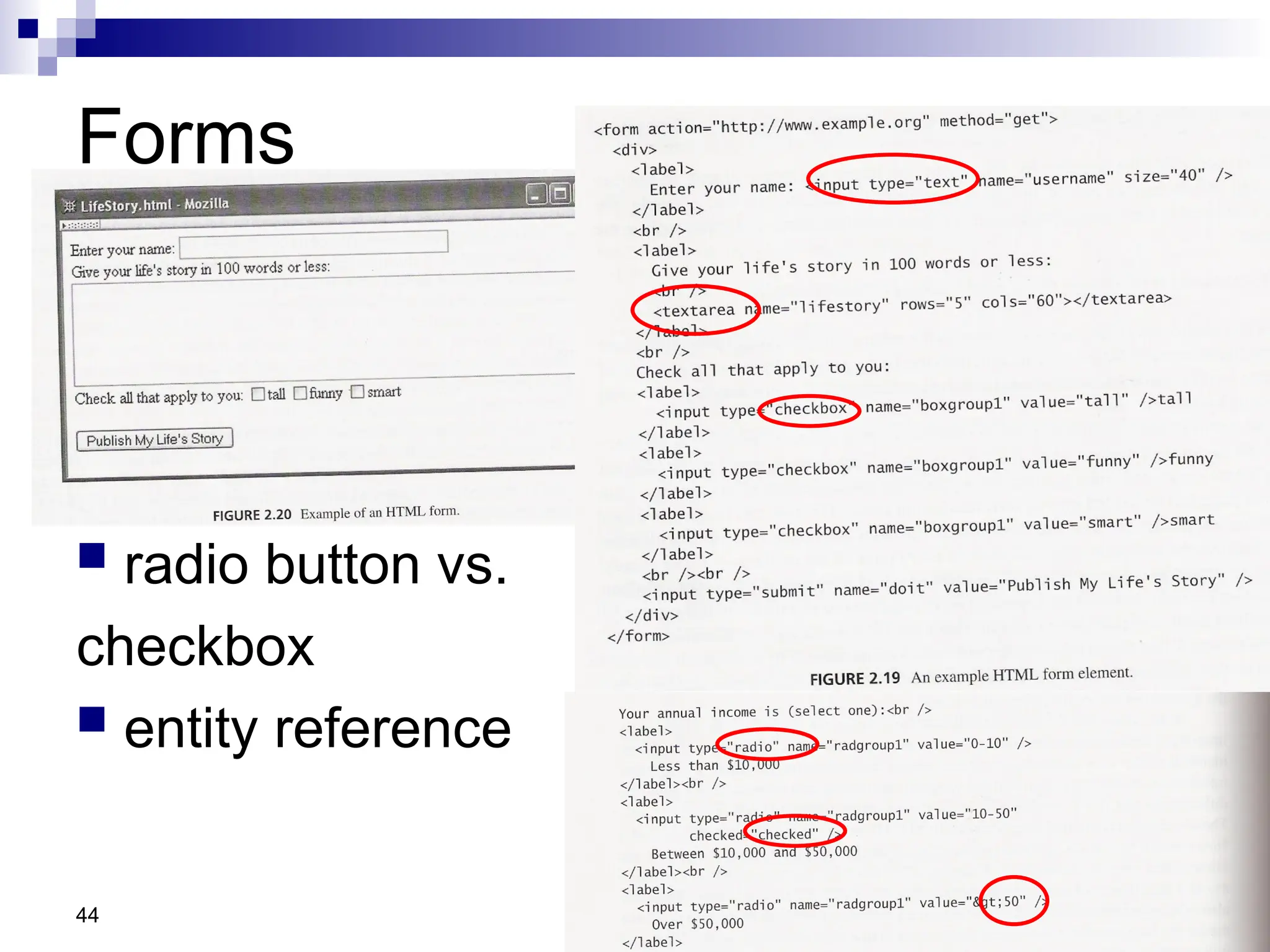 Forms  radio button vs. checkbox  entity reference 44 