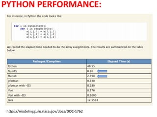 PYTHON PERFORMANCE:
https://modelingguru.nasa.gov/docs/DOC-1762
 