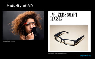 Maturity of AR
Google Glass (2013)
Carl Zeiss Smart Glasses (2016)
 