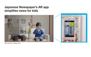 Japanese Newspaper’s AR app
simplifies news for kids
Tokyo Shimbun + Dentsu, 2010
 