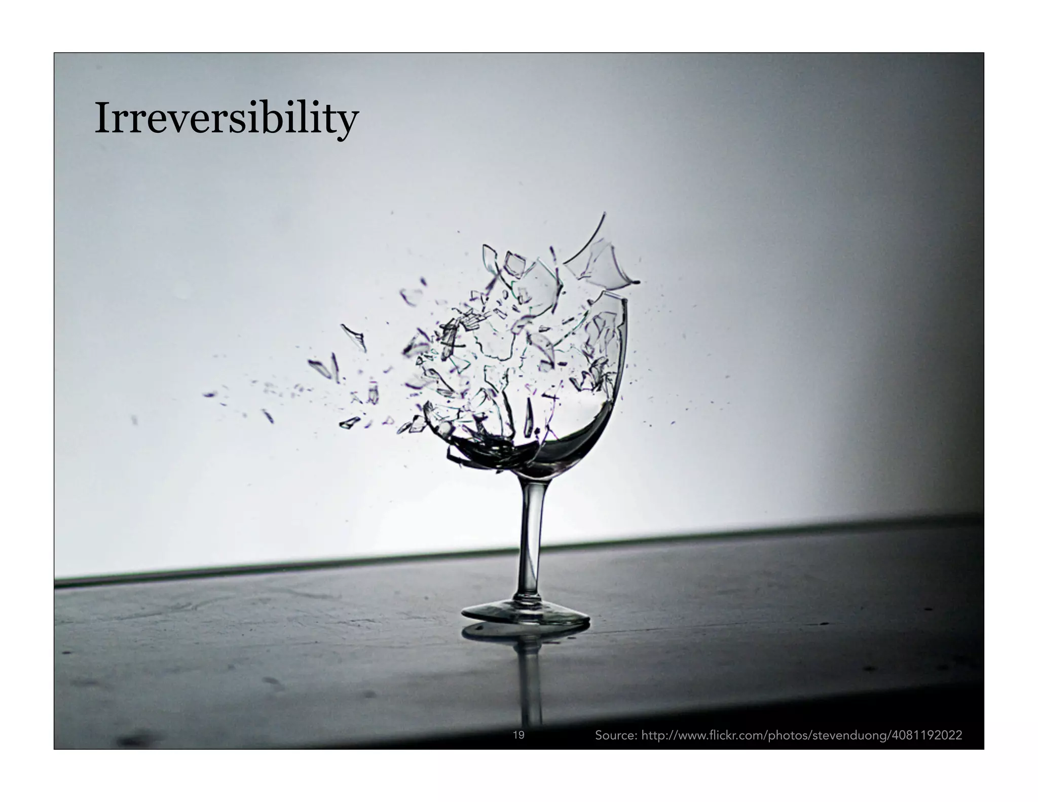 Irreversibility




IxD4D                 19   Source: http://www.flickr.com/photos/stevenduong/4081192022
 