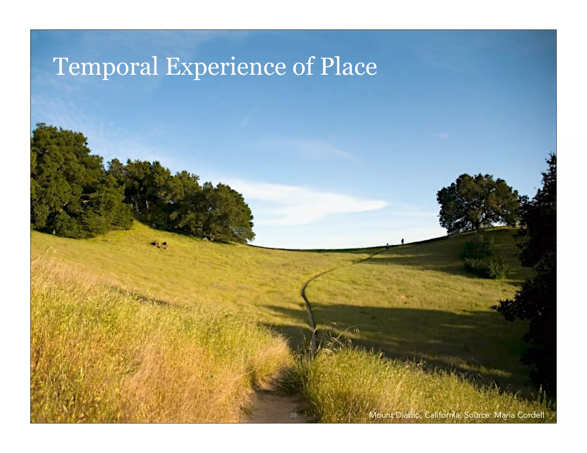 Temporal Experience of Place




IxD4D                   39     Mount Diablo, California. Source: Maria Cordell
 